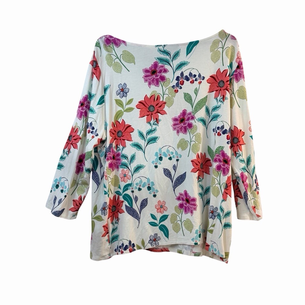 J. Jill Wearever Collection Women's LP Floral 3/4 Sleeve Boatneck Top - Picture 3 of 6